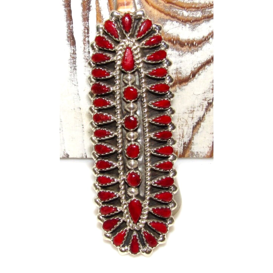 Huge Navajo Coral Cluster Statement Ring Sz 8 Sterling 
