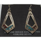 Navajo Dangle Earrings Tribal Design Turquoise Coral Inlay