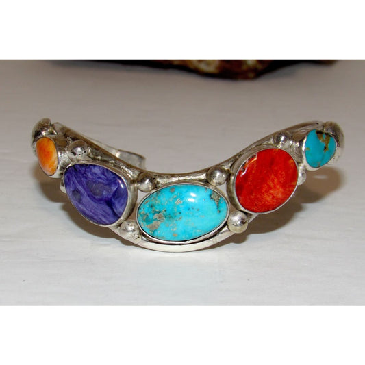 Navajo Davida Lister Turquoise Spiny Cuff Bracelet 925