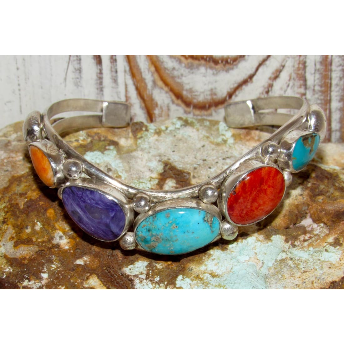 Navajo Davida Lister Turquoise Spiny Cuff Bracelet 925