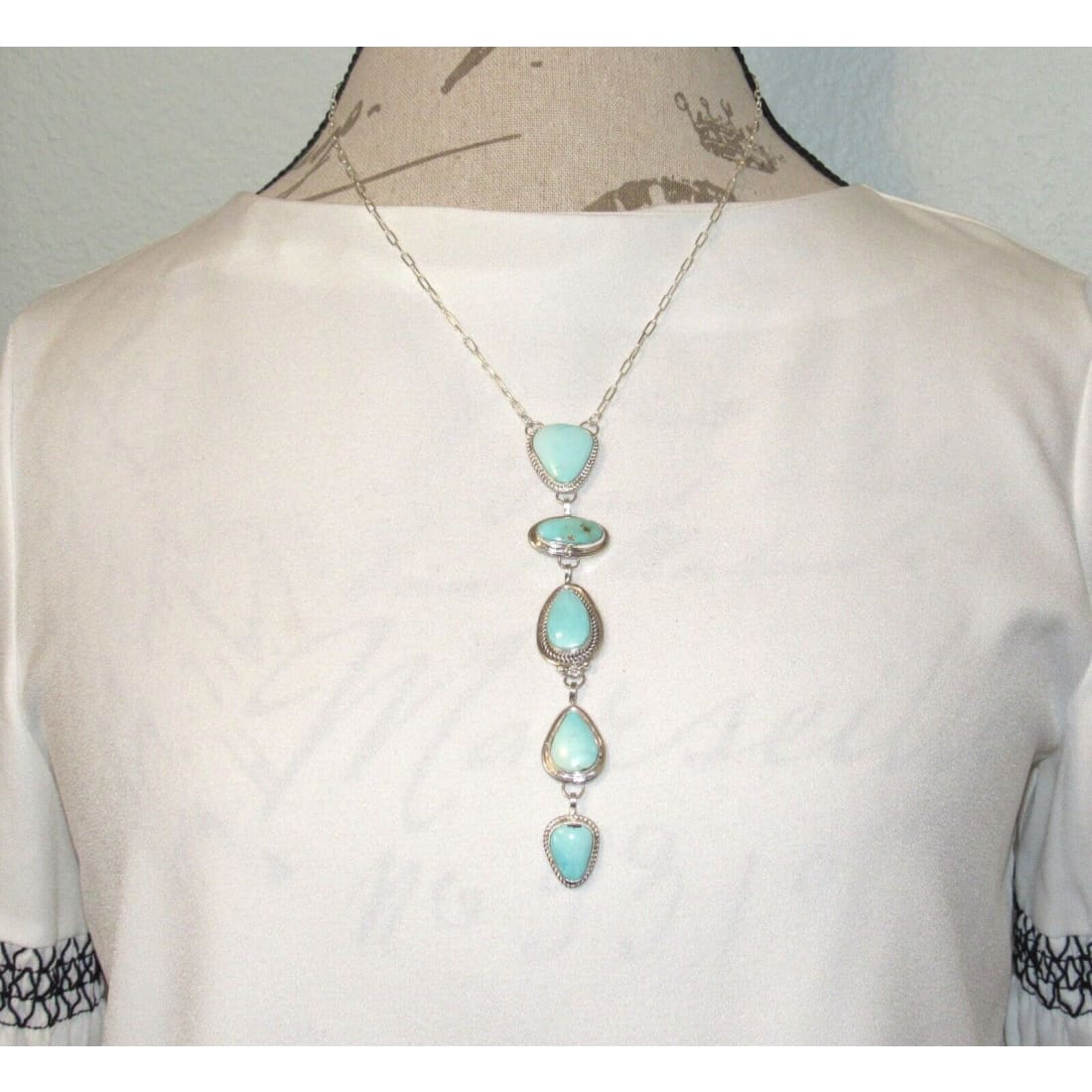 Navajo Dry Creek Turquoise Lariat Necklace Sterling Silver