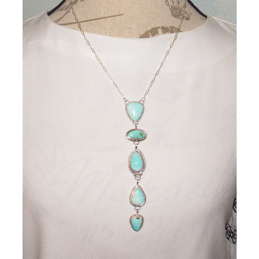 Navajo Dry Creek Turquoise Lariat Necklace Sterling Silver
