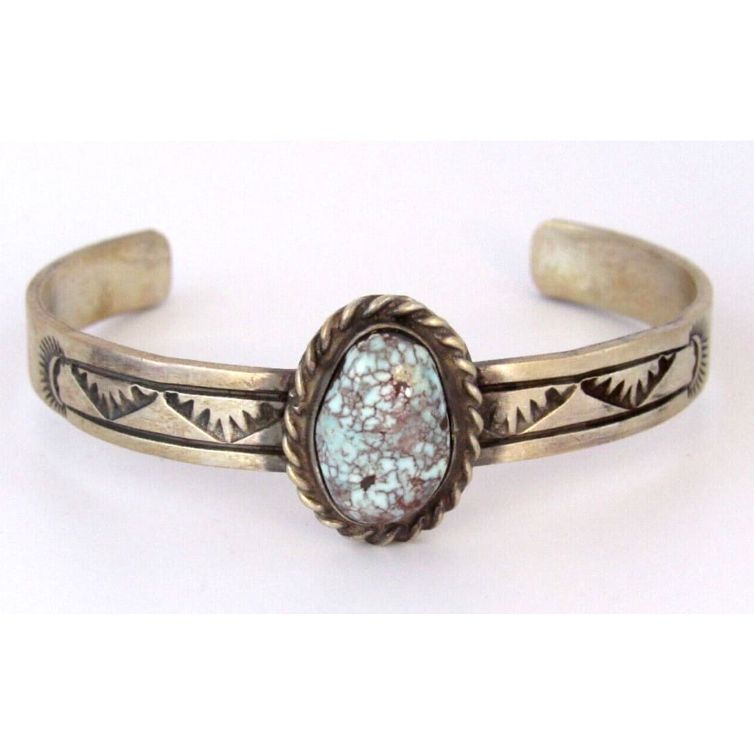 Navajo Dry Creek Turquoise Stacker Cuff Sterling Hand Etched