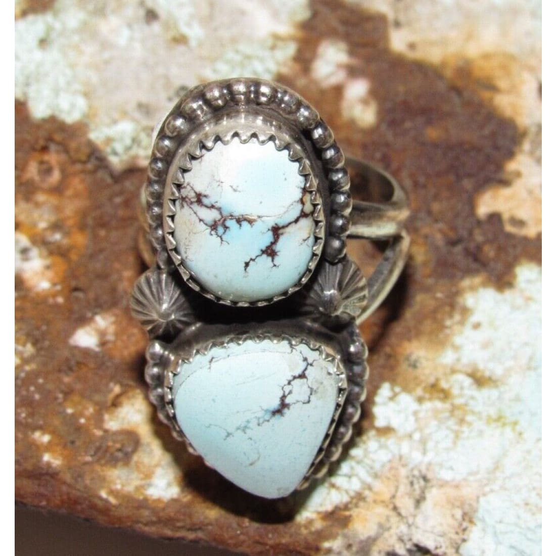 Navajo Dry Creek Turquoise Statement Ring Sz 7 Sterling