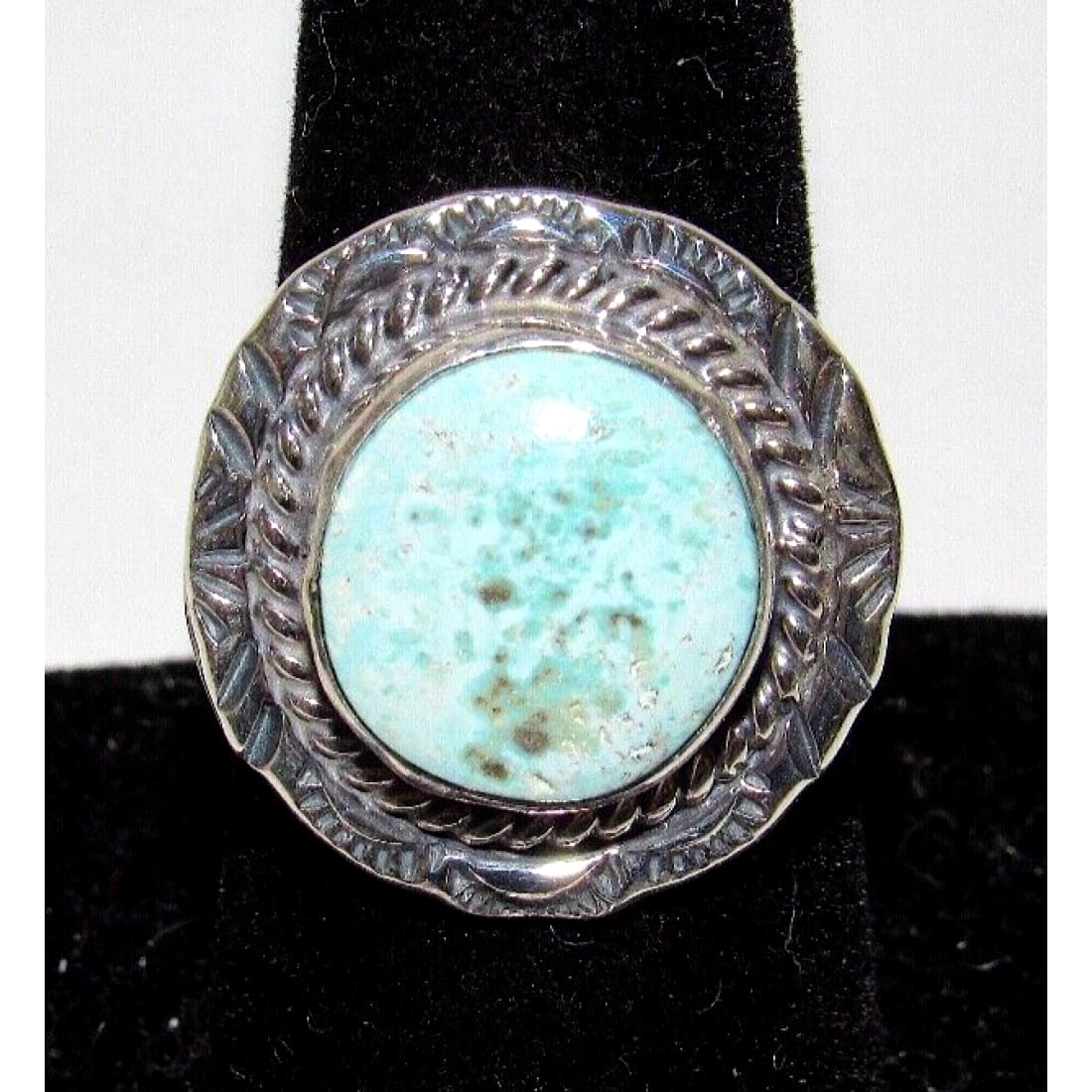 Navajo Dry Creek Turquoise Statement Ring Sz 8 Sterling