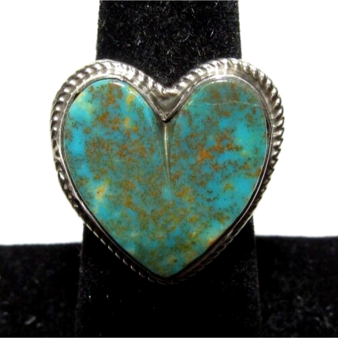 Navajo Emerald Turquoise Heart Ring Sz 6 Sterling Silver