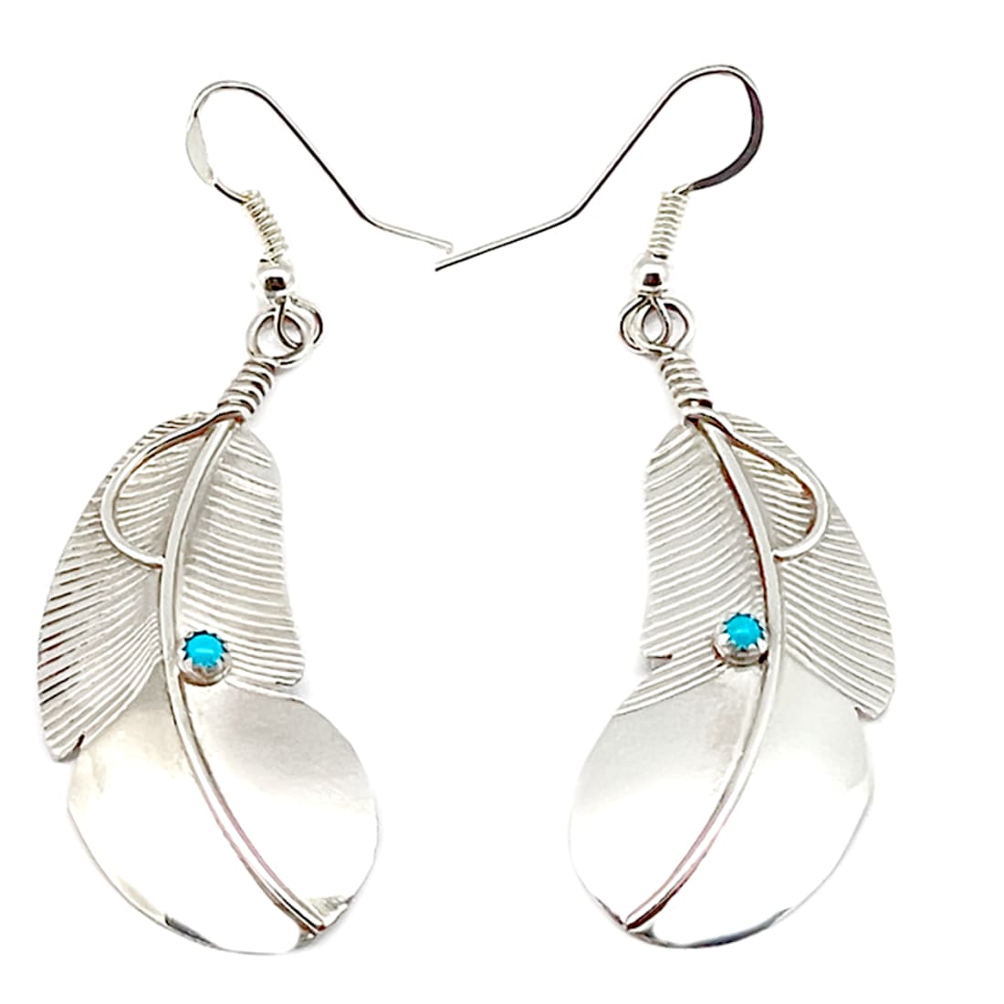 Navajo Feather Earrings Sterling Silver Turquoise - Jewelry