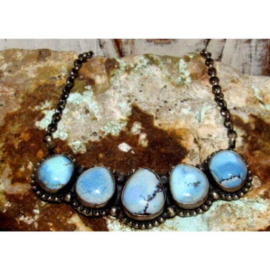 Navajo Golden Hills Turquoise Cluster Bar Necklace Sterling