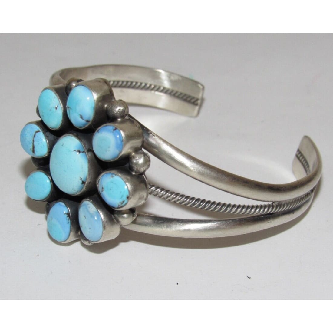 Navajo Golden Hills Turquoise Cluster Cuff Sterling Bracelet