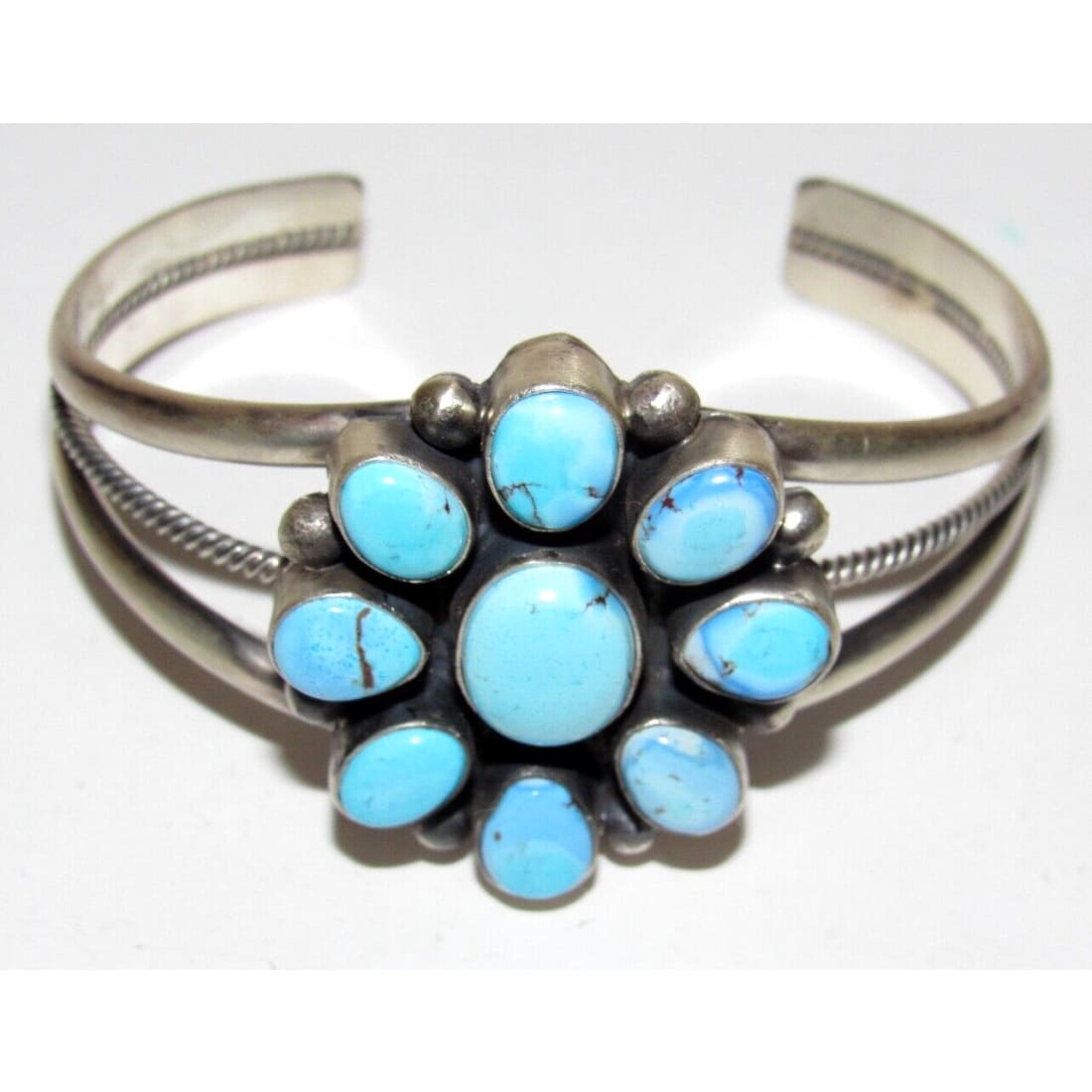 Navajo Golden Hills Turquoise Cluster Cuff Sterling Bracelet