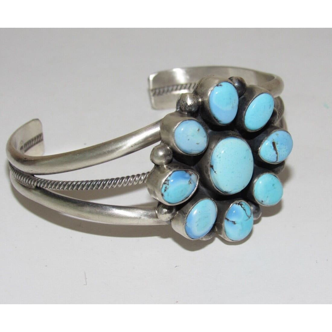 Navajo Golden Hills Turquoise Cluster Cuff Sterling Bracelet