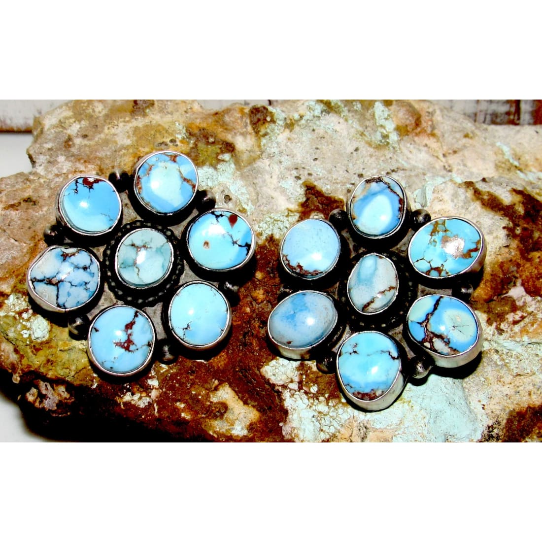 Navajo Golden Hills Turquoise Cluster Post Earrings