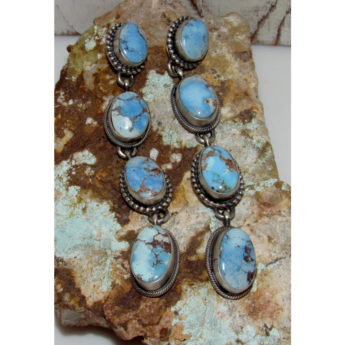 Navajo Golden Hills Turquoise Dangle Earrings Sterling