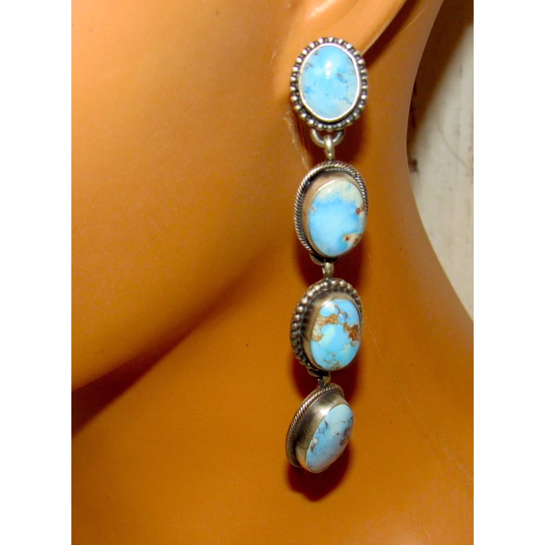 Navajo Golden Hills Turquoise Dangle Earrings Sterling