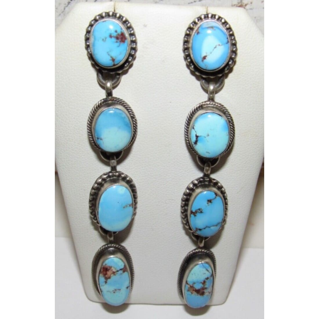 Navajo Golden Hills Turquoise Dangle Earrings Sterling