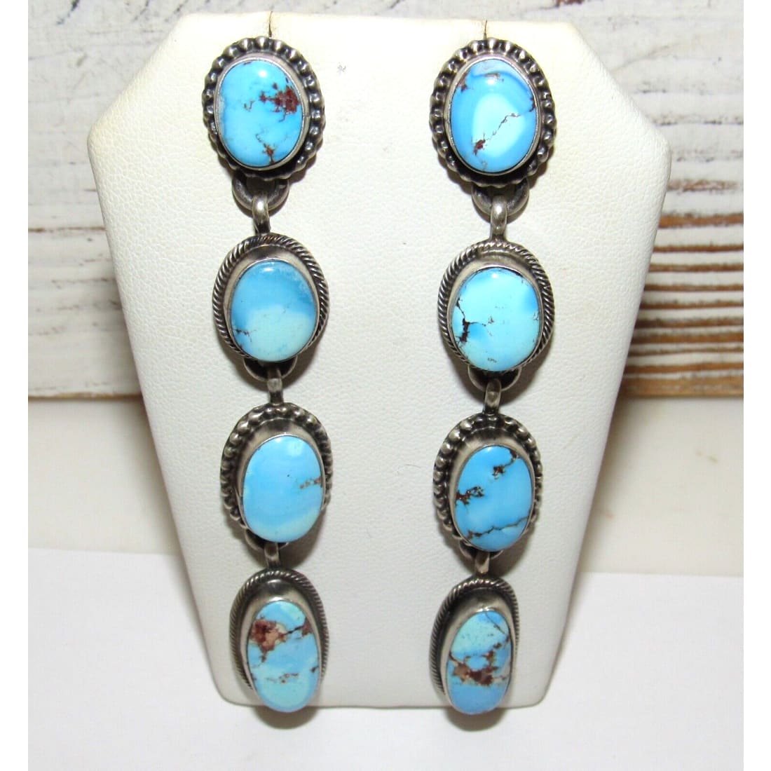 Navajo Golden Hills Turquoise Dangle Earrings Sterling