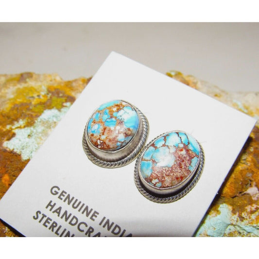 Navajo Golden Hills Turquoise Post Earrings Sterling Silver