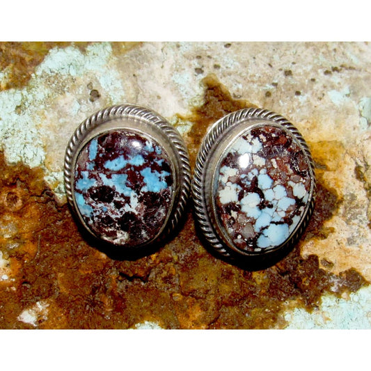 Navajo Golden Hills Turquoise Post Earrings Sterling Silver