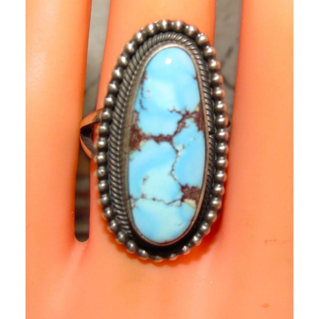 Navajo Golden Hills Turquoise Statement Ring Sz 6 Sterling