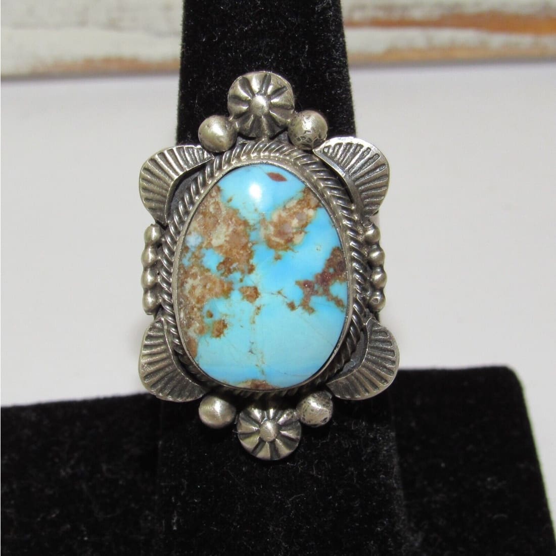 Navajo Golden Hills Turquoise Statement Ring Sz 6 Sterling