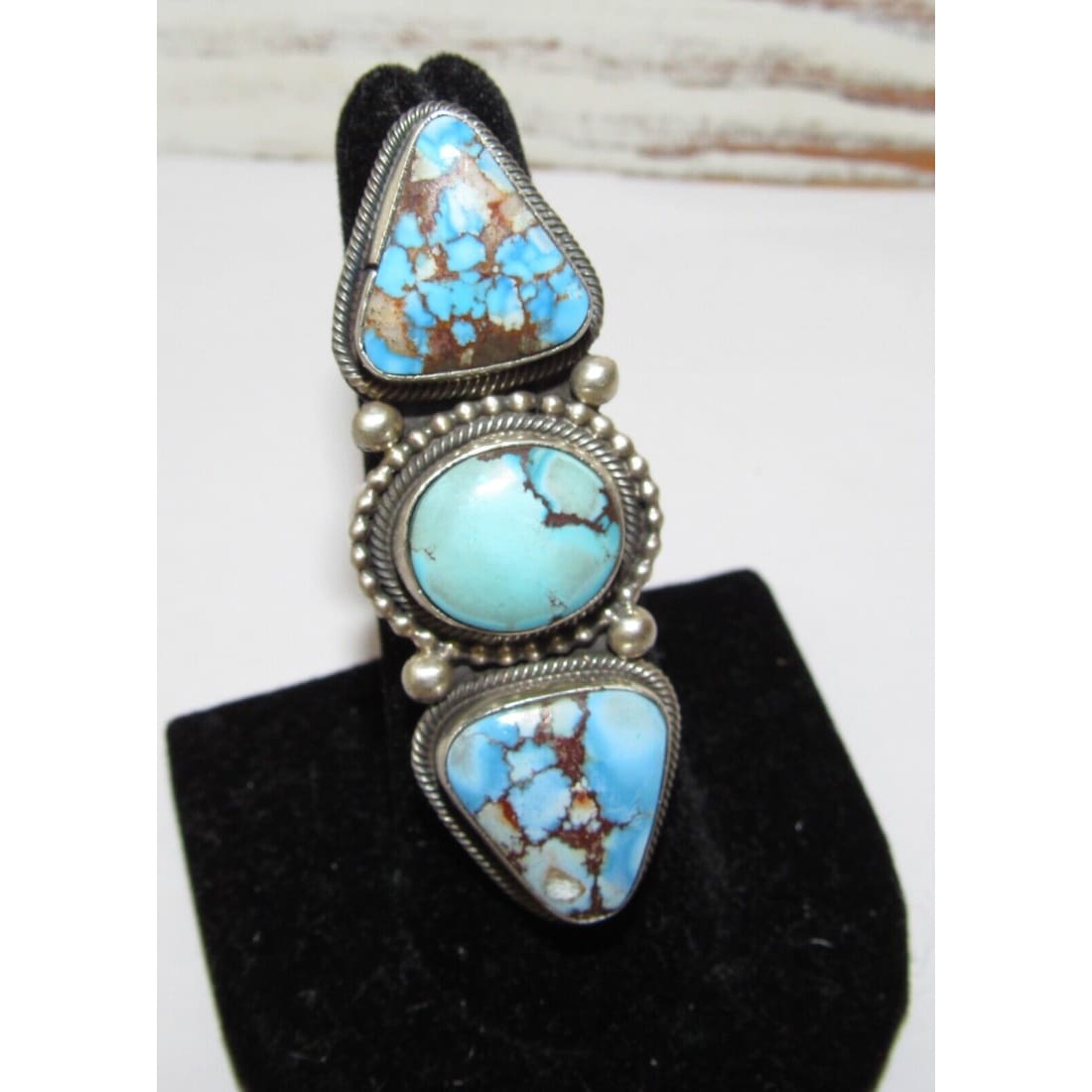 Navajo Golden Hills Turquoise Statement Ring Sz 7 Sterling