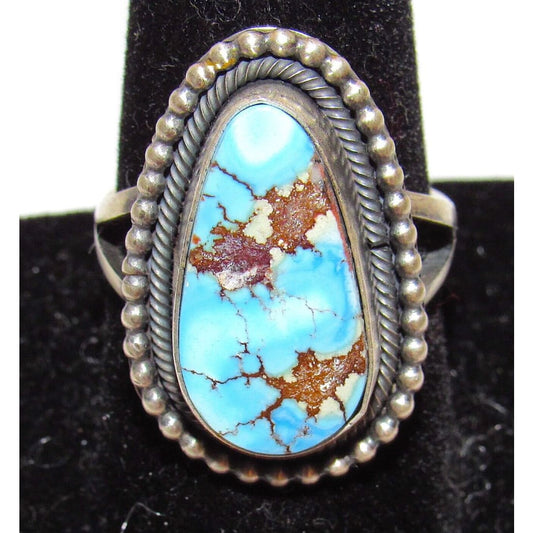 Navajo Golden Hills Turquoise Statement Ring Sz 9 Sterling