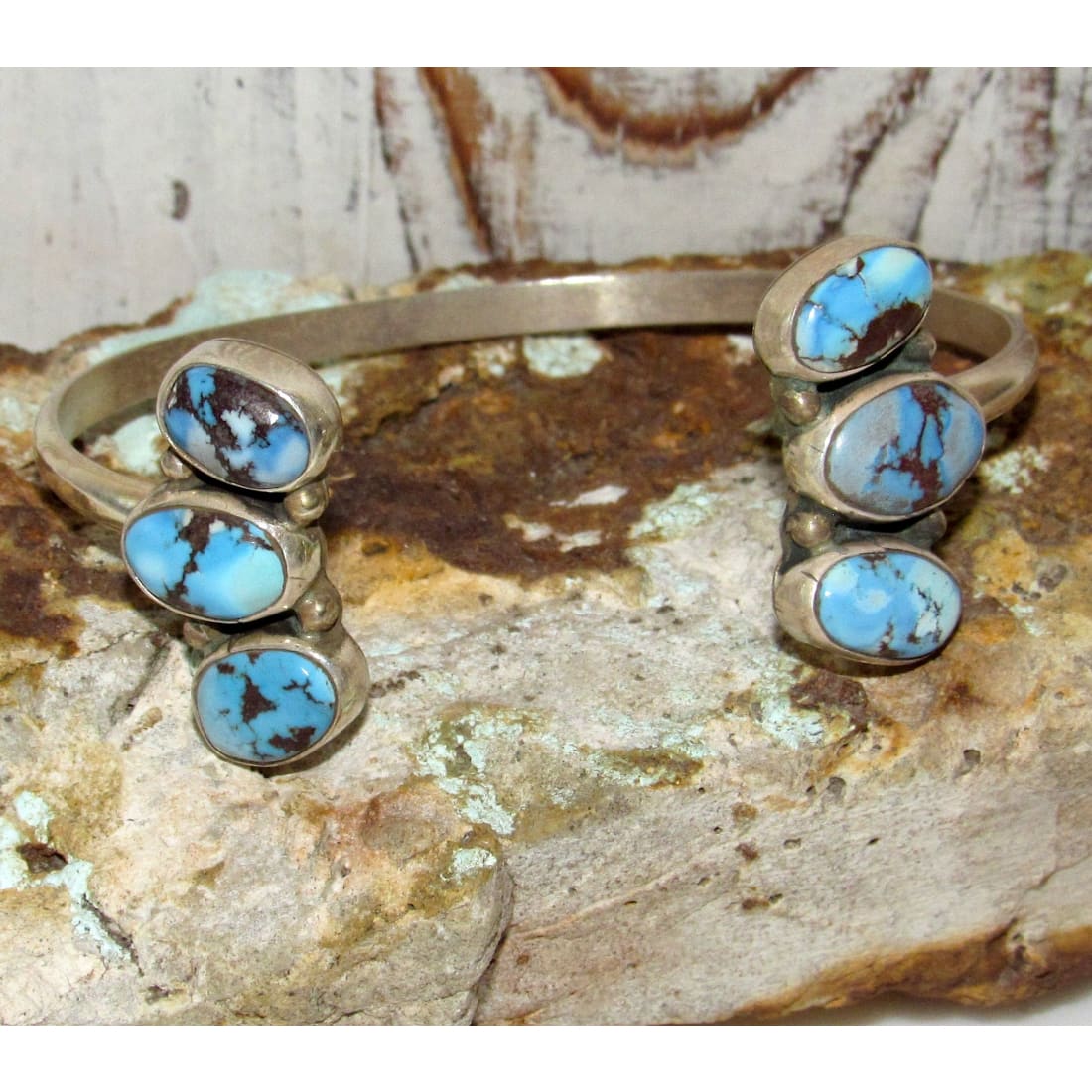 Navajo Golden Hills Turquoise Sterling Open Stacker Cuff