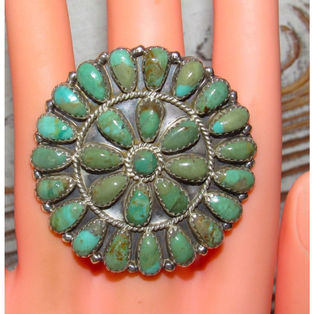 Navajo Green Royston Turquoise Statement Cluster Ring Sz 8