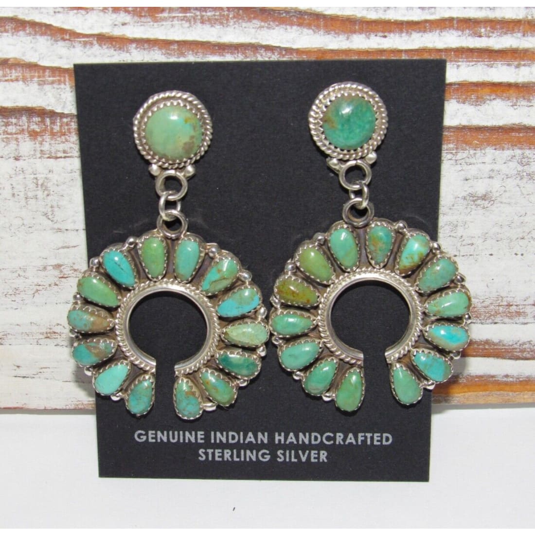 Navajo Green Turquoise Cluster Naja Dangle Earrings Sterling