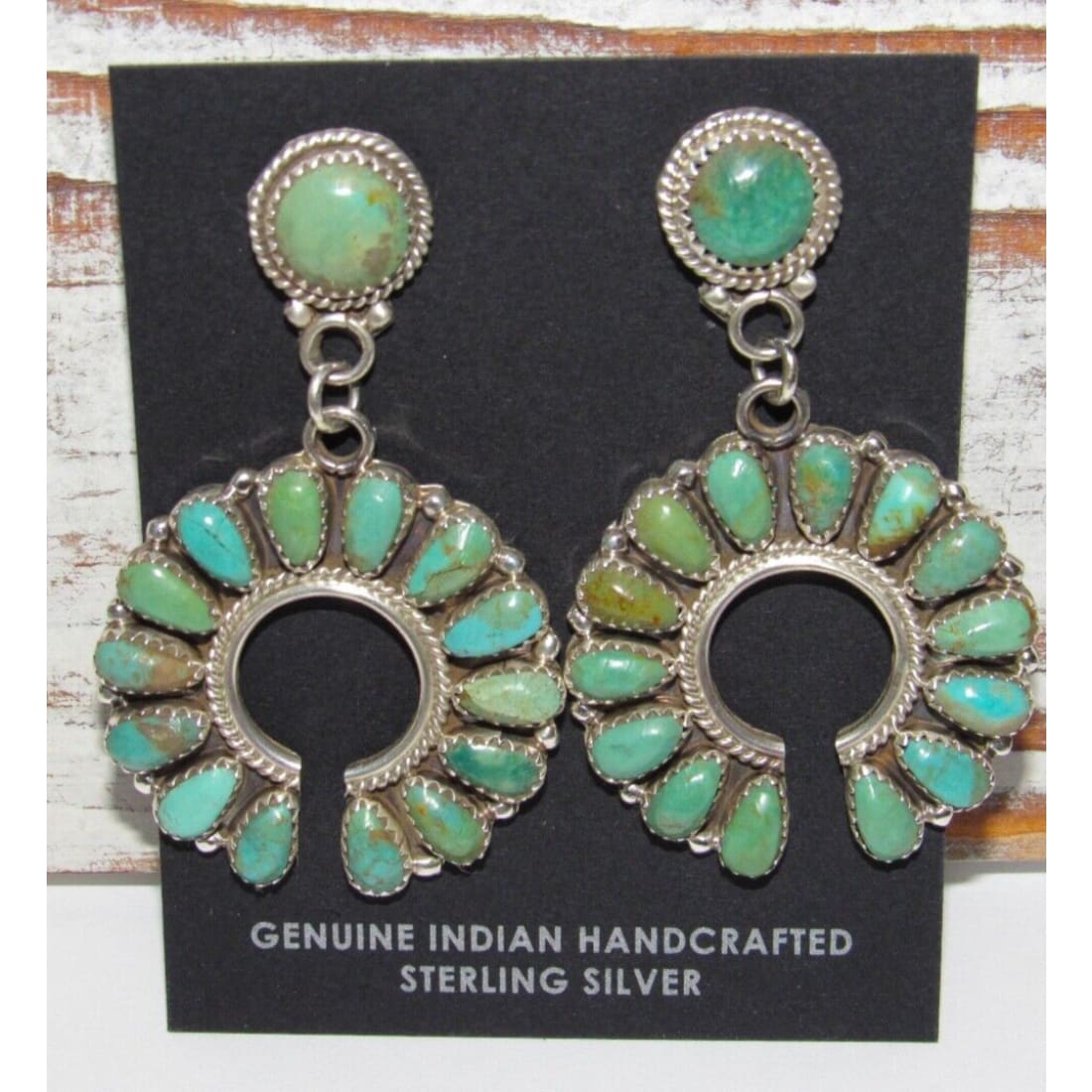 Navajo Green Turquoise Cluster Naja Dangle Earrings Sterling