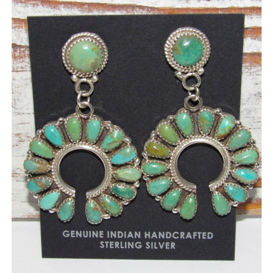 Navajo Green Turquoise Cluster Naja Dangle Earrings Sterling