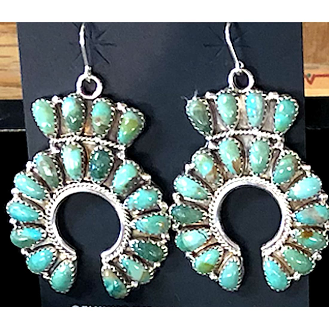 Navajo Green Turquoise Cluster Naja Dangle Earrings Sterling