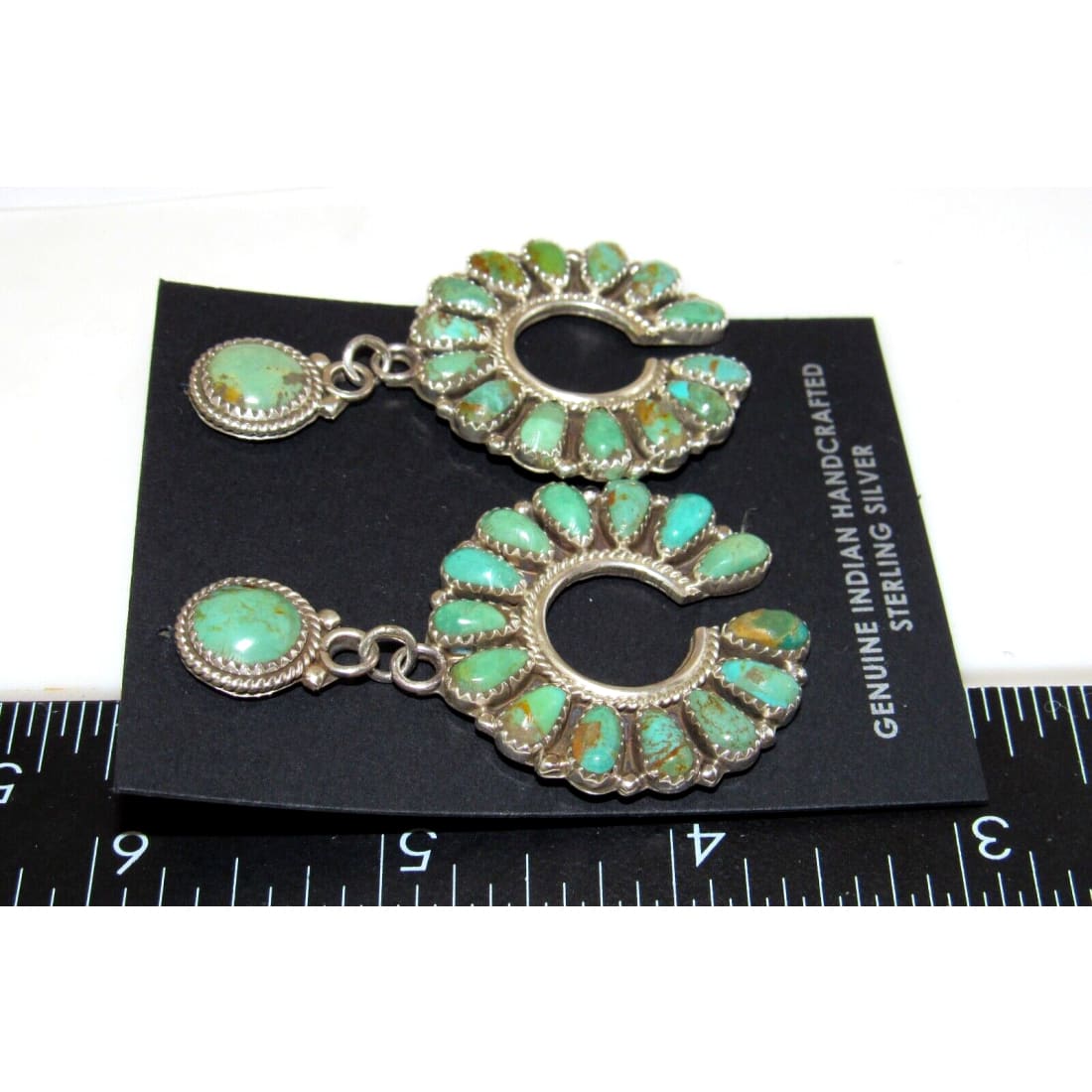 Navajo Green Turquoise Cluster Naja Dangle Earrings Sterling