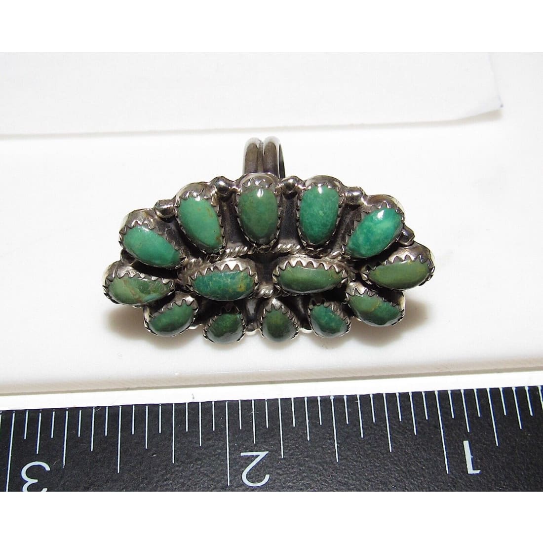Navajo Green Turquoise Cluster Ring Sz 6.5 Sterling Silver