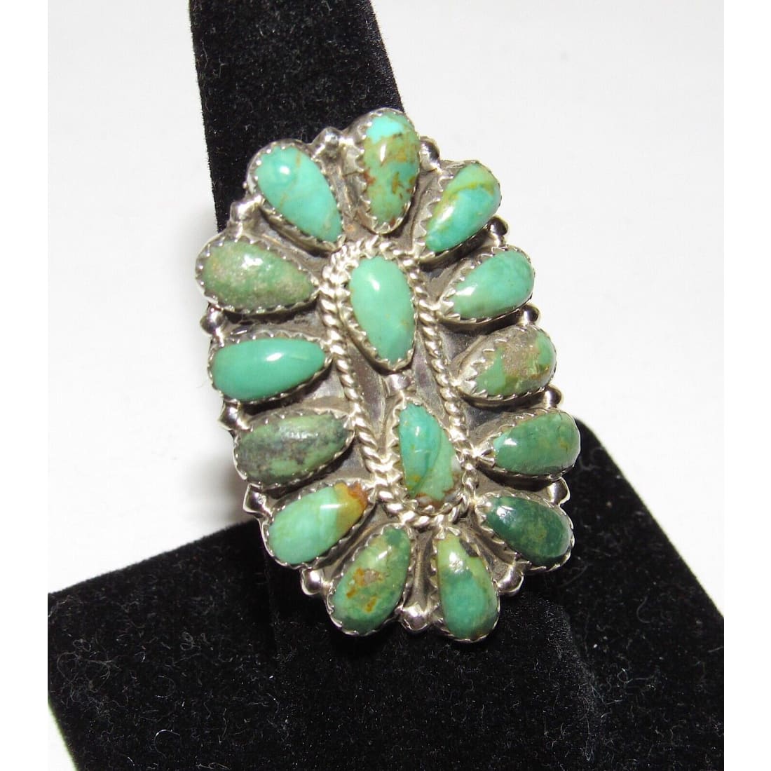 Navajo Green Turquoise Cluster Ring Sz 7 Sterling Silver