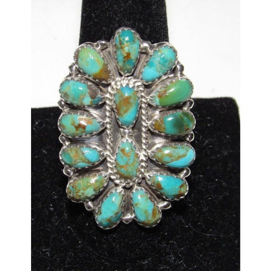 Navajo Green Turquoise Cluster Ring Sz 9.5 Sterling Silver