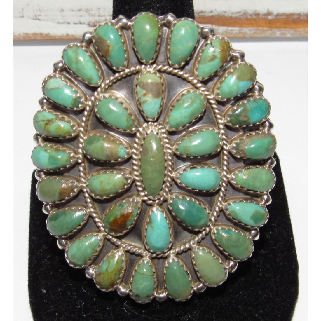 Massive Navajo Green Turquoise Statement Cluster Ring Sz 9