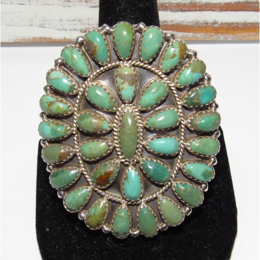 Massive Navajo Green Turquoise Statement Cluster Ring Sz 9