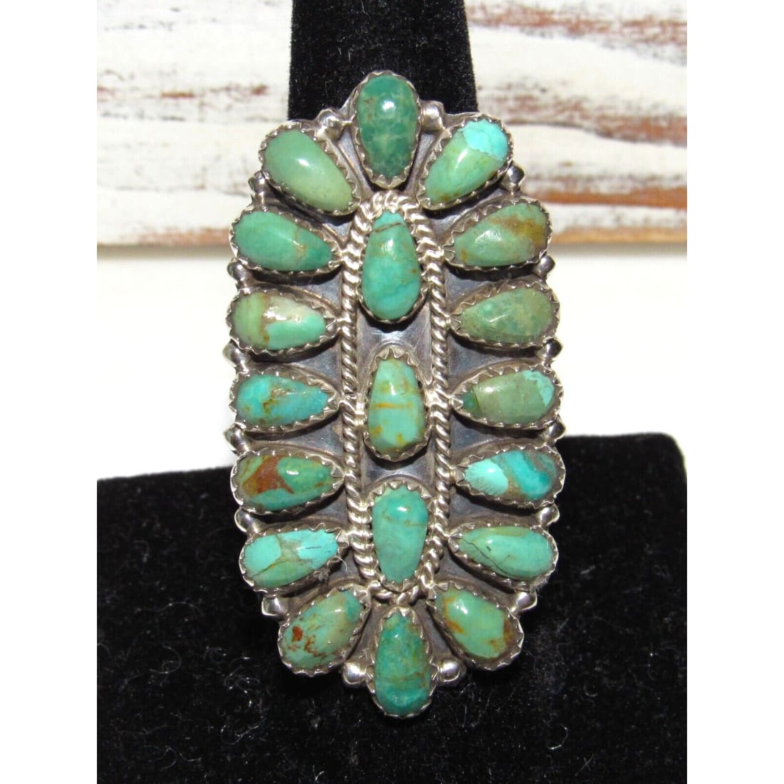 Navajo Green Turquoise Statement Cluster Ring Sz 7.5