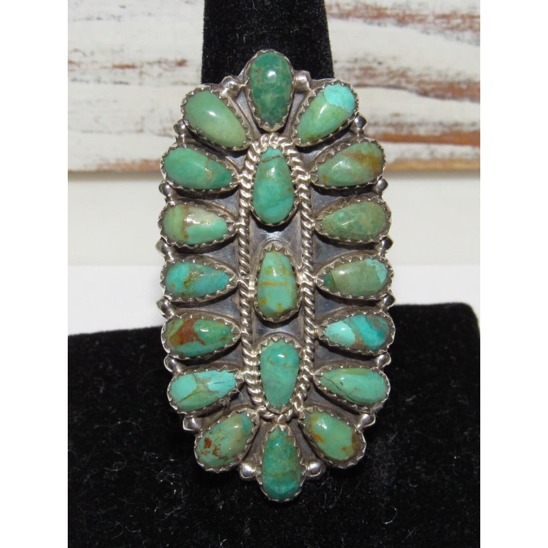 Navajo Green Turquoise Statement Cluster Ring Sz 7.5