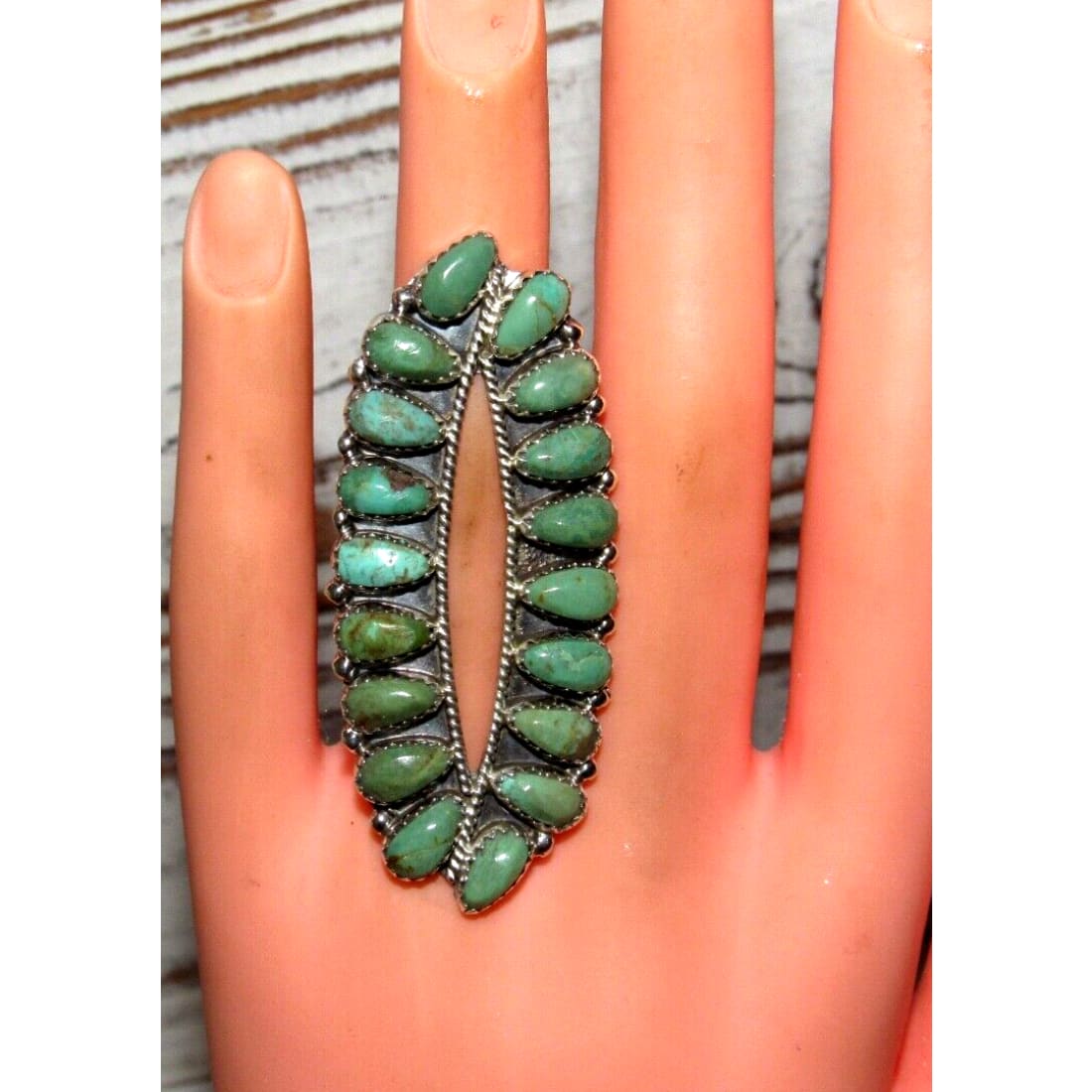 Navajo Green Turquoise Statement Cluster Ring Sz 8 Sterling