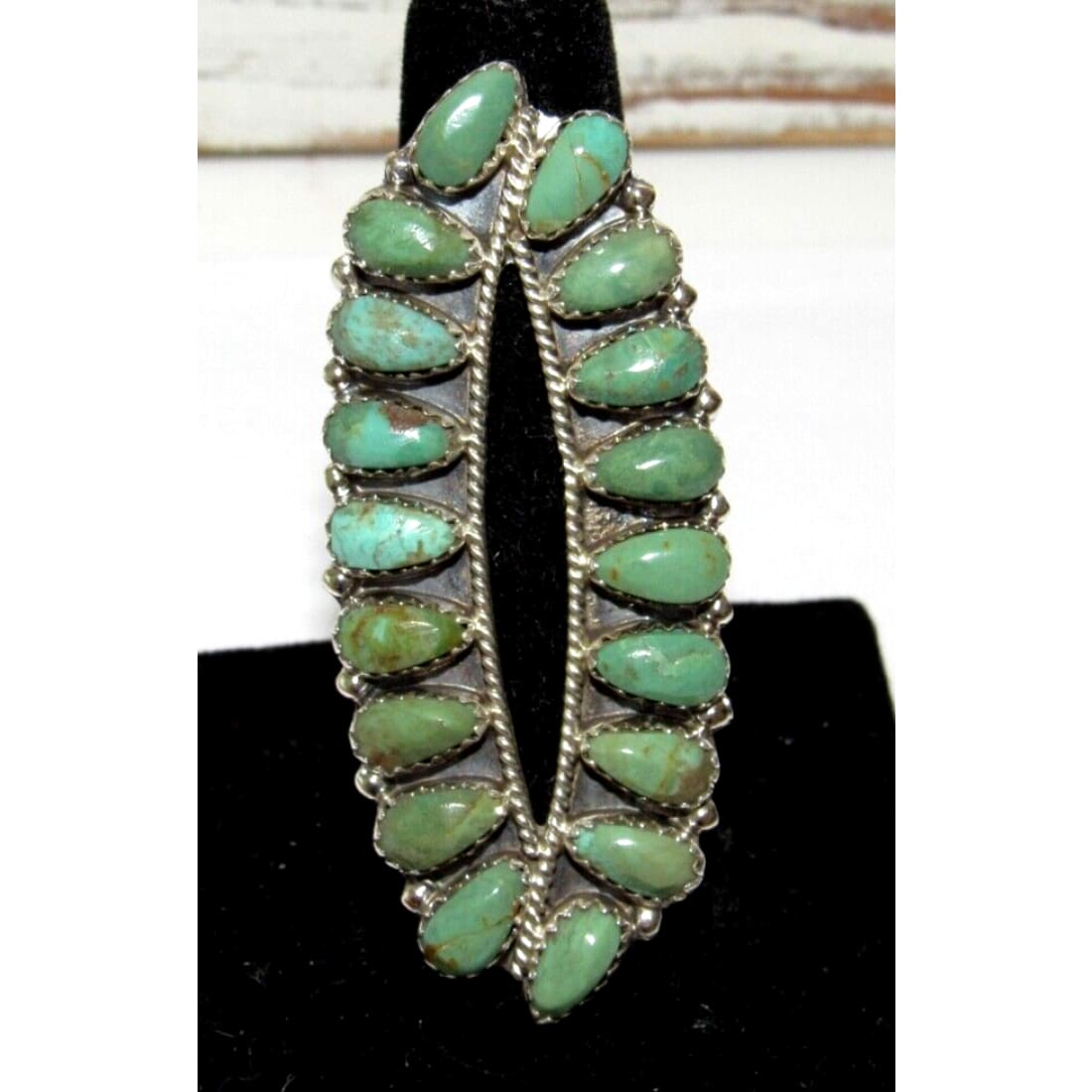 Navajo Green Turquoise Statement Cluster Ring Sz 8 Sterling
