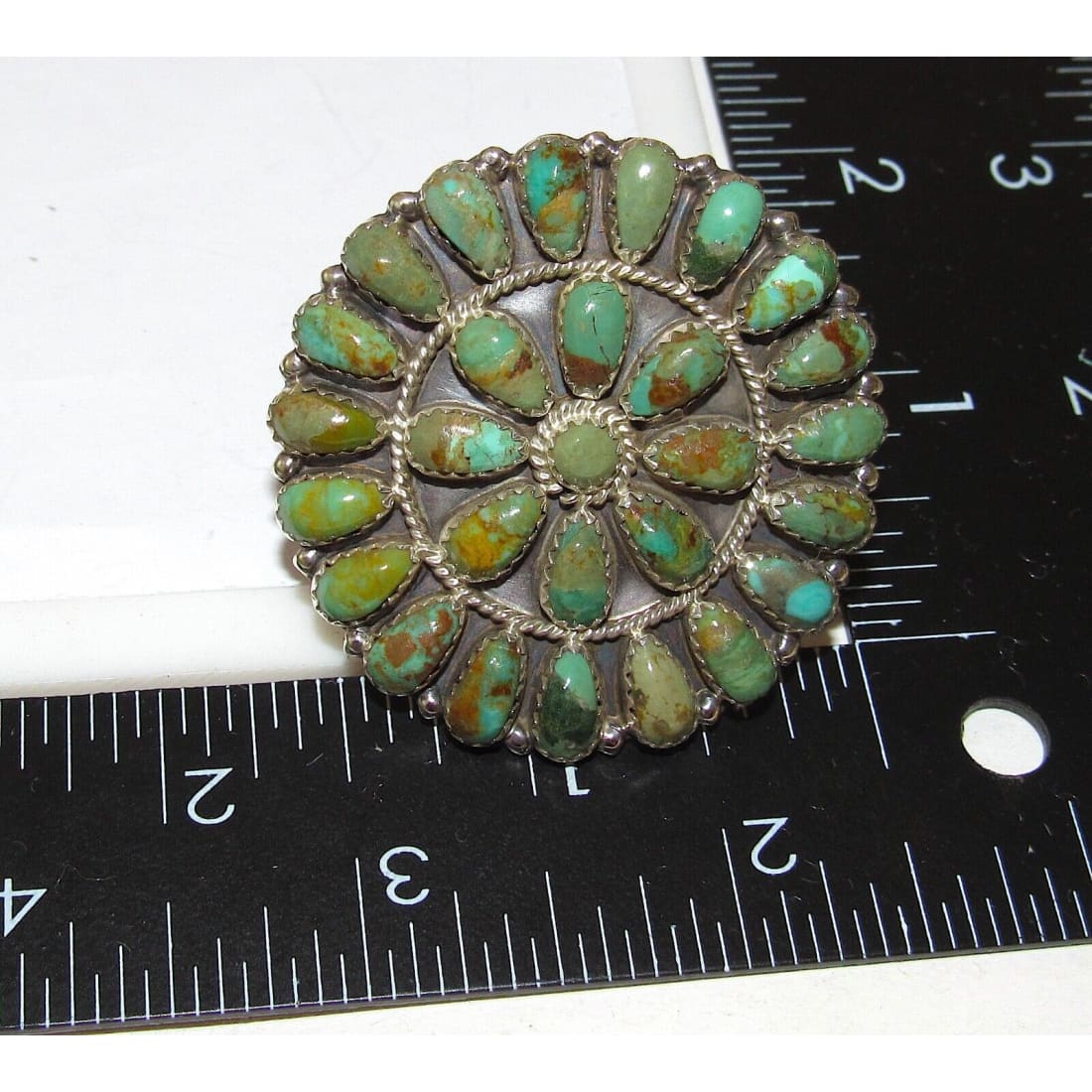 Navajo Green Turquoise Statement Cluster Ring Sz 9 Sterling