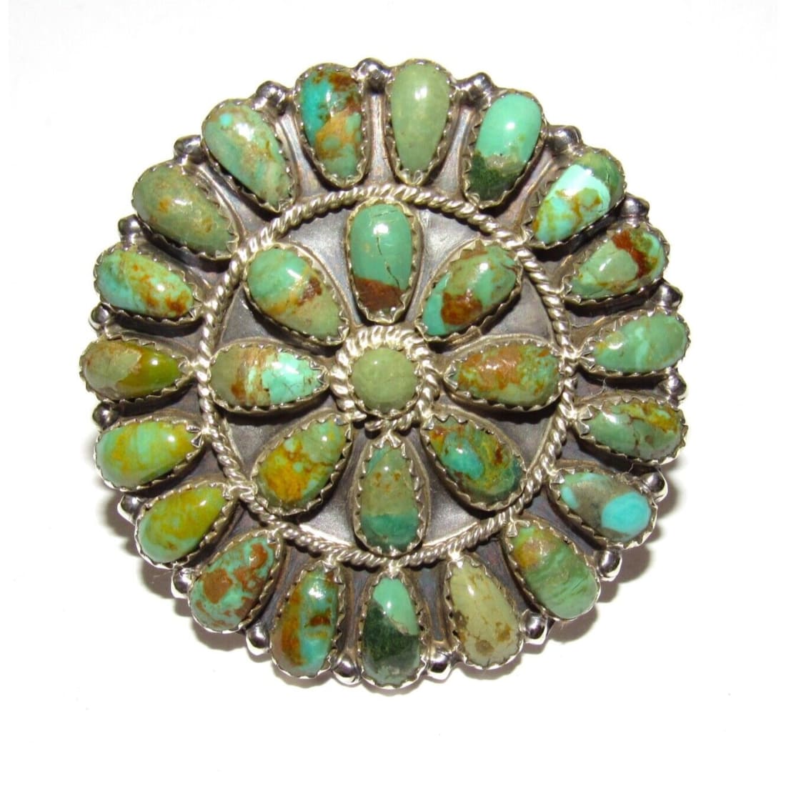 Navajo Green Turquoise Statement Cluster Ring Sz 9 Sterling