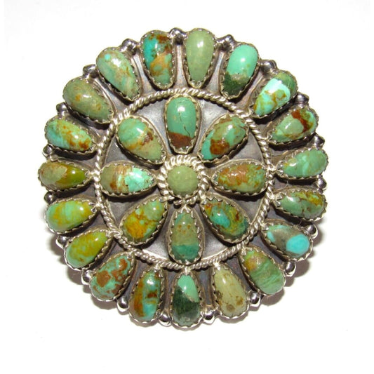 Navajo Green Turquoise Statement Cluster Ring Sz 9 Sterling
