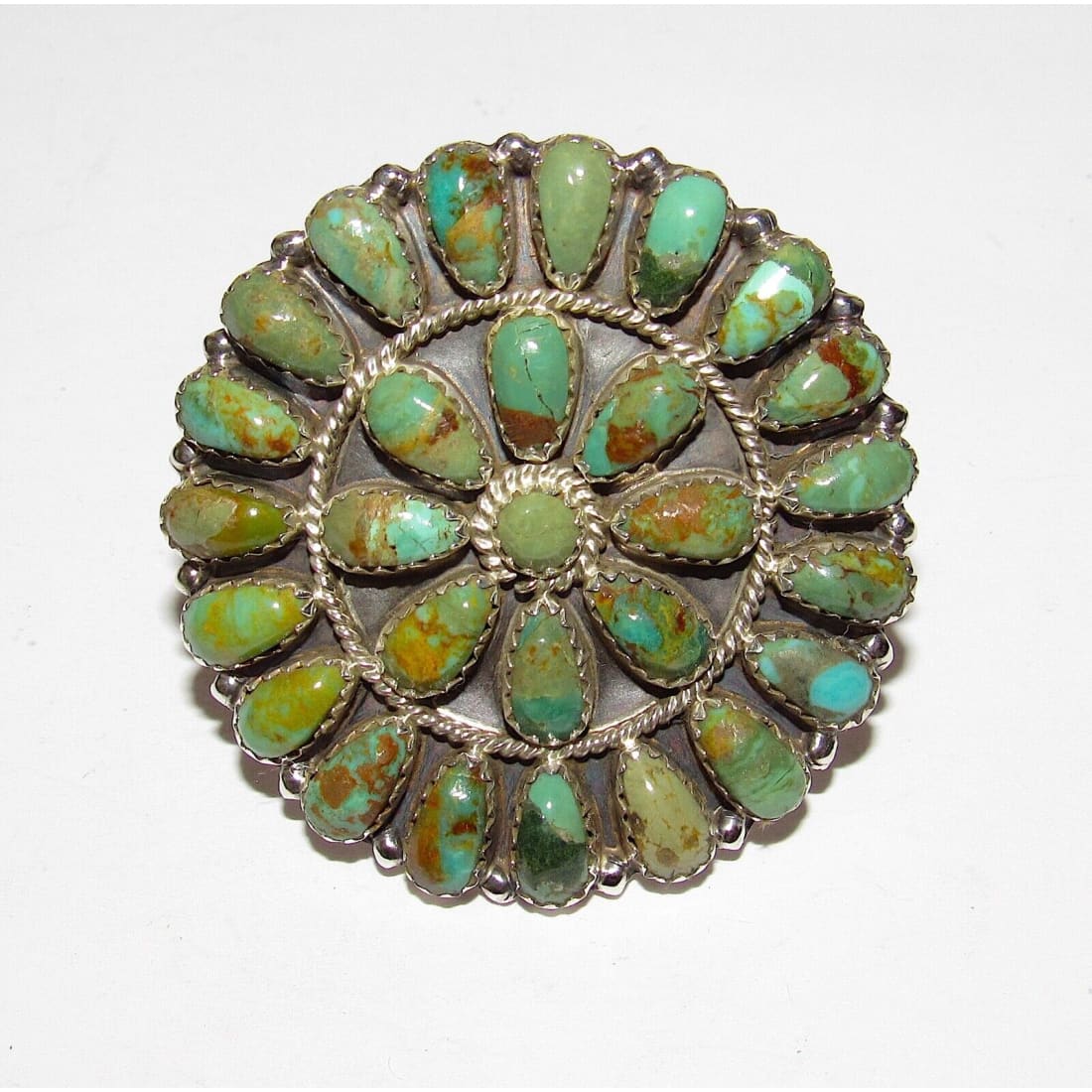 Navajo Green Turquoise Statement Cluster Ring Sz 9 Sterling