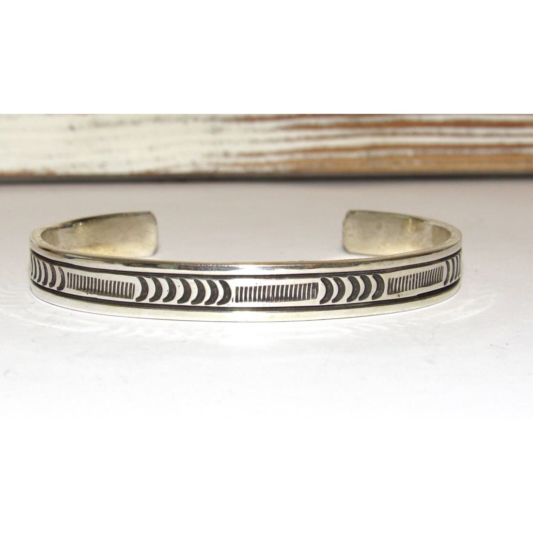 Navajo Hand Stamped Ingot Stacker Cuff Bracelet Signed
