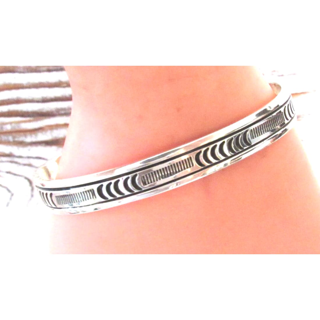 Navajo Hand Stamped Ingot Stacker Cuff Bracelet Signed