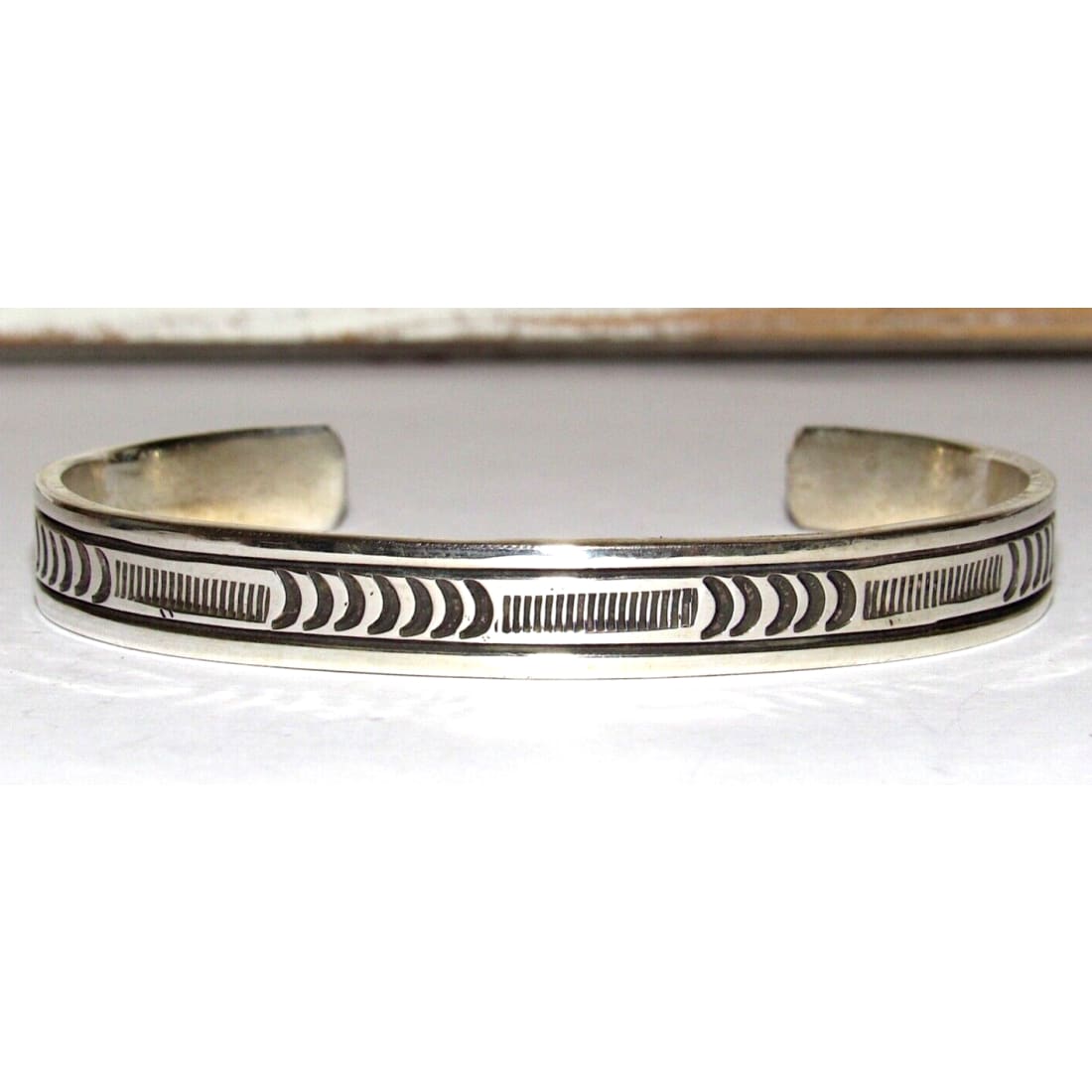 Navajo Hand Stamped Ingot Stacker Cuff Bracelet Signed