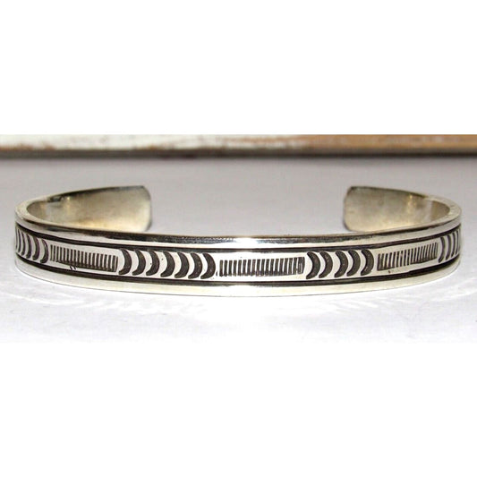 Navajo Hand Stamped Ingot Stacker Cuff Bracelet Signed